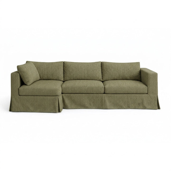 Sage Herringbone premium weave custom sectional sofa slipcover