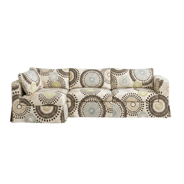 Geometric Earth Tones Linen Custom Sectional Slipcover
