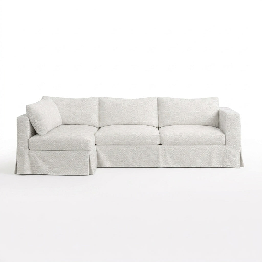 White Damask Custom Sectional Slipcover