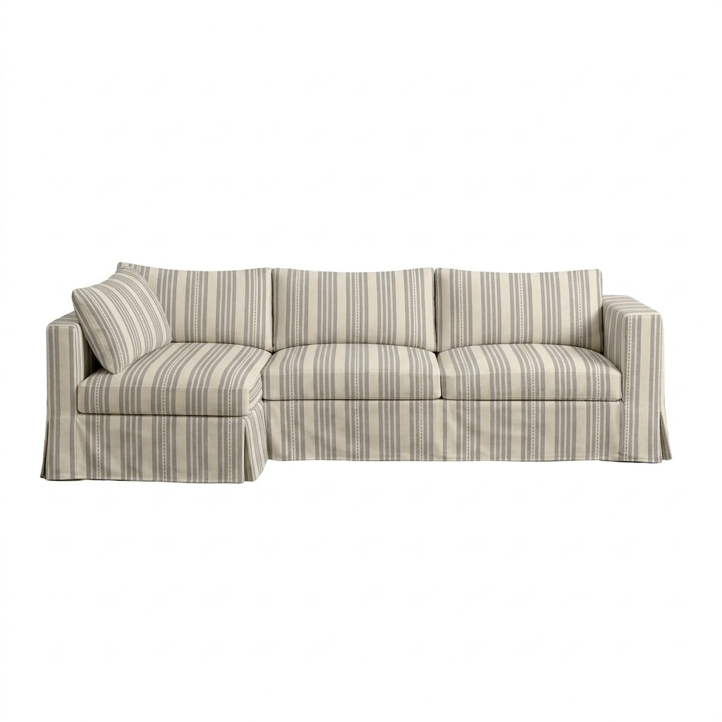 Gray & White Stripe Canvas Custom Sectional Slipcover