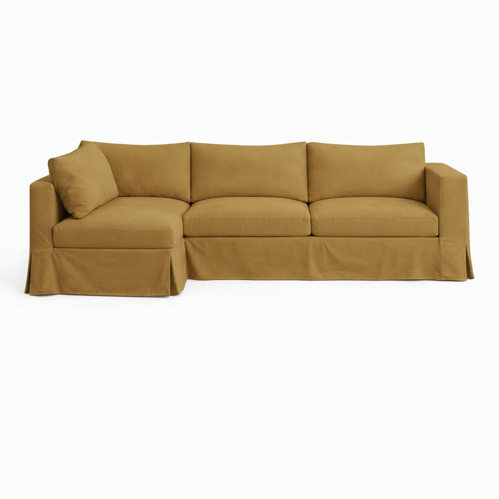 Golden Khaki Stretch Suede Custom Sectional Slipcover