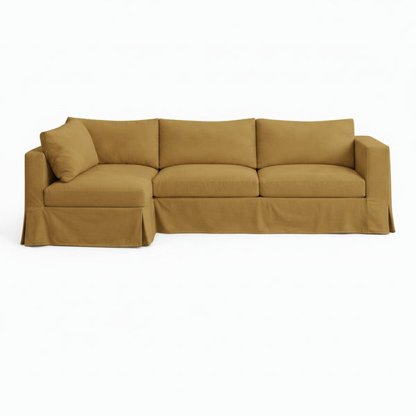 Golden Khaki Stretch Suede Custom Sectional Slipcover