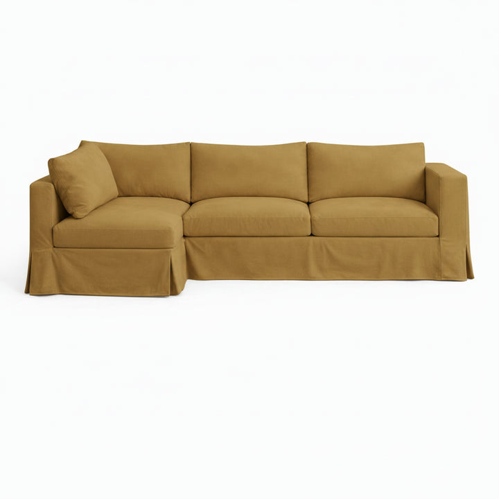 Golden Khaki Stretch Suede Custom Sectional Slipcover
