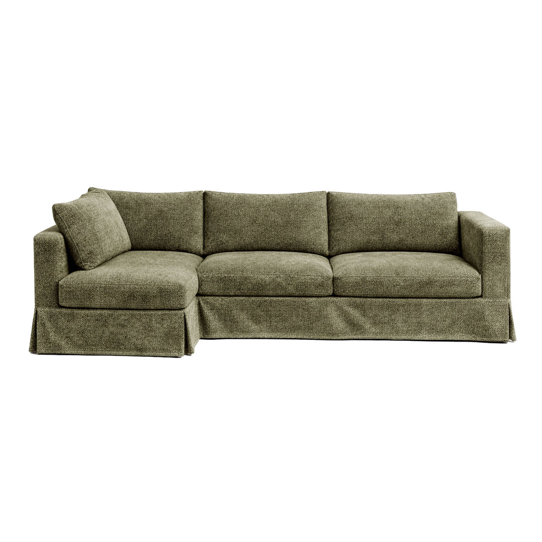Earth Green Velour Custom Sectional Slipcover