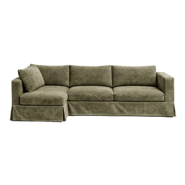 Earth Green Velour Custom Sectional Slipcover