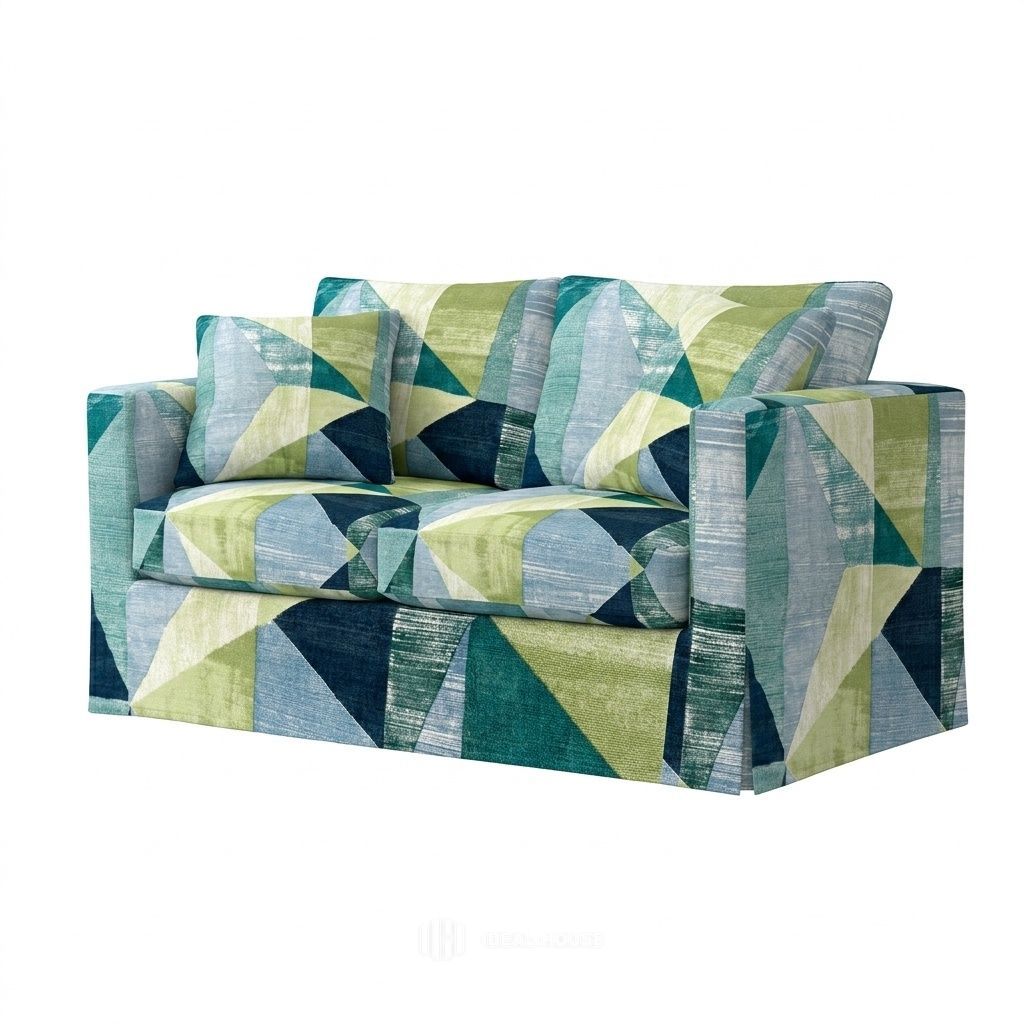 Emerald Mosaic Canvas custom chair &amp; sofa slipcover in emerald green mosaic