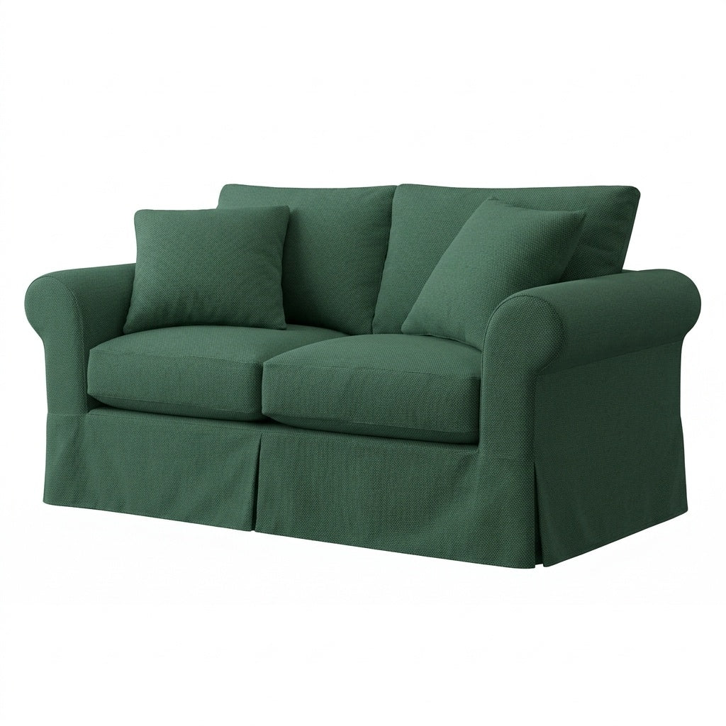 Forest green cotton canvas custom sofa slipcover