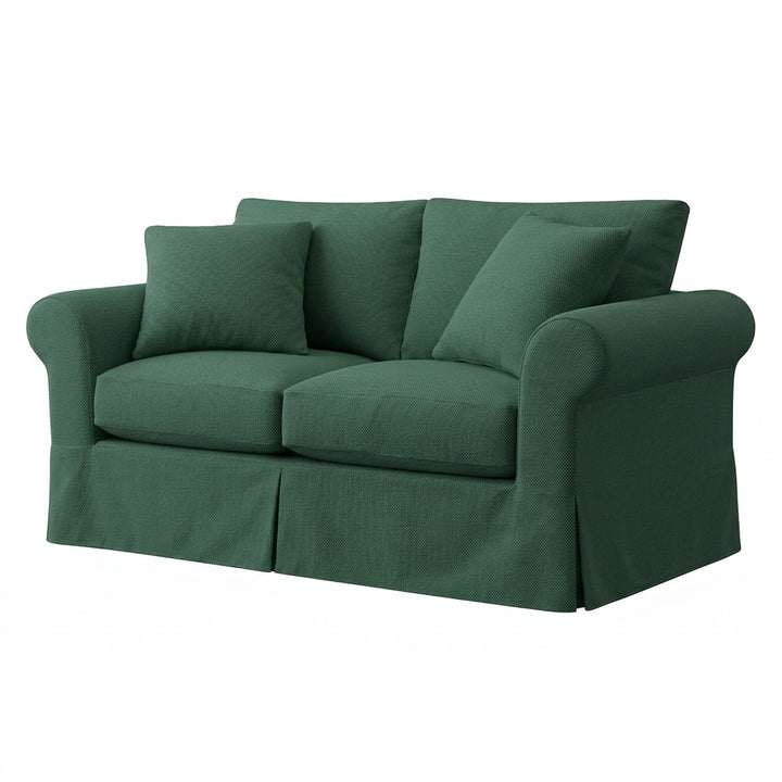 Forest green cotton canvas custom sofa slipcover