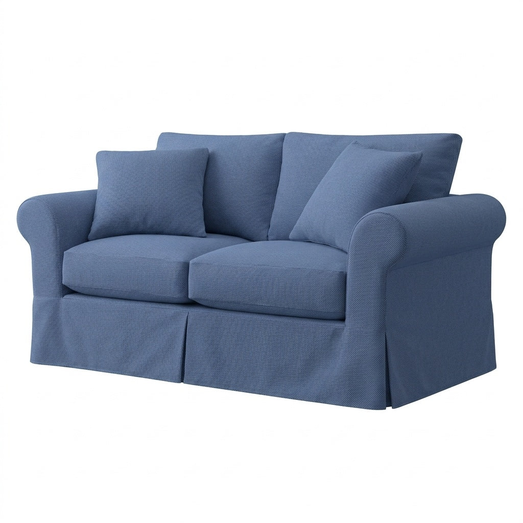 Navy blue cotton canvas custom sofa slipcover