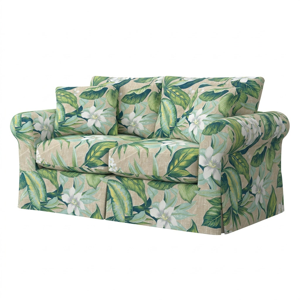 Wild Orchid botanical outdoor performance weave custom chair &amp; sofa slipcover