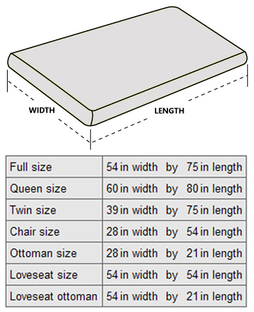 Futon Cover Size Chart